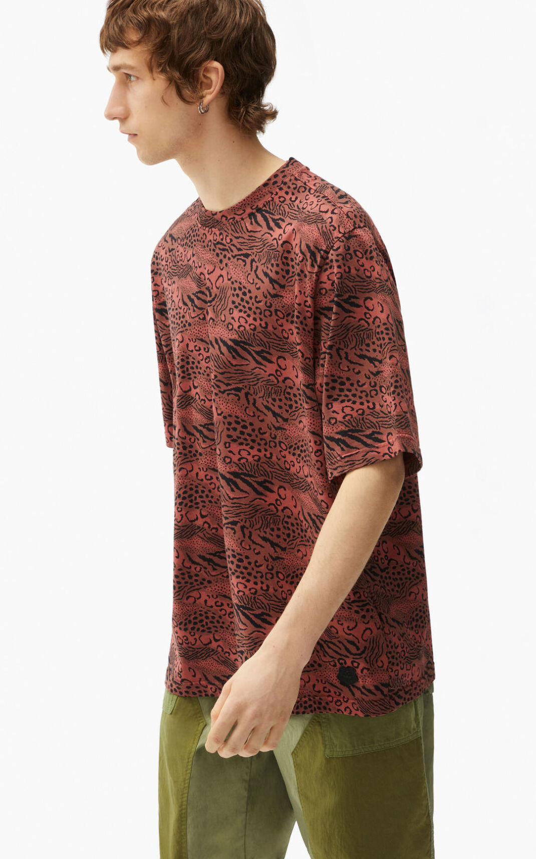 Kenzo Leopard Tシャツ メンズ 暗ピンク - IBMRUJ302